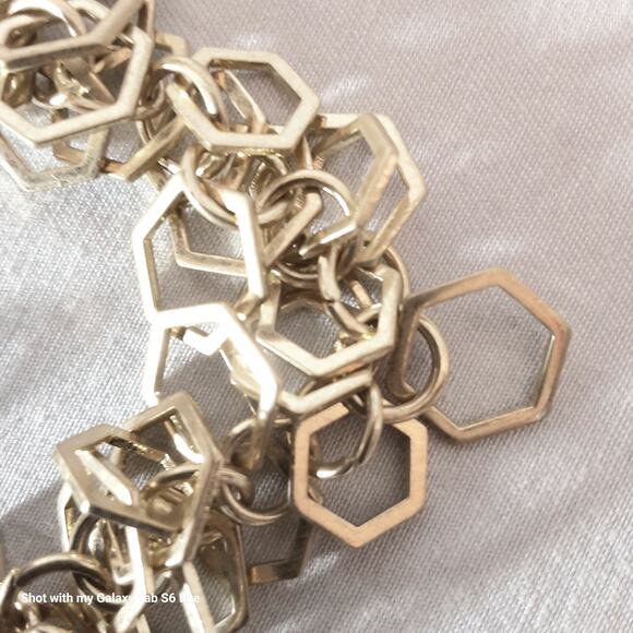 MW Opera Necklace Gold Tone Open Hexagon Clusters Extension Chain - Picture 6 of 9